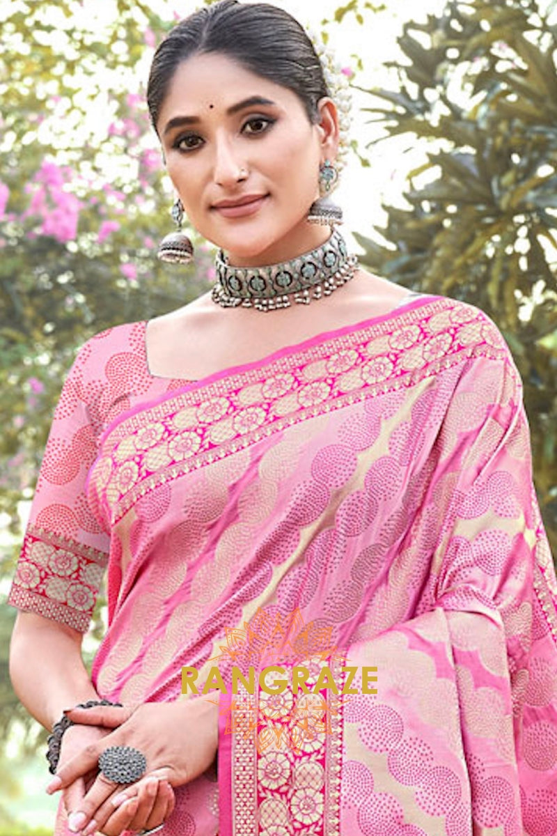 Noble Pink Woven Zari Kanjivaram Silk Saree