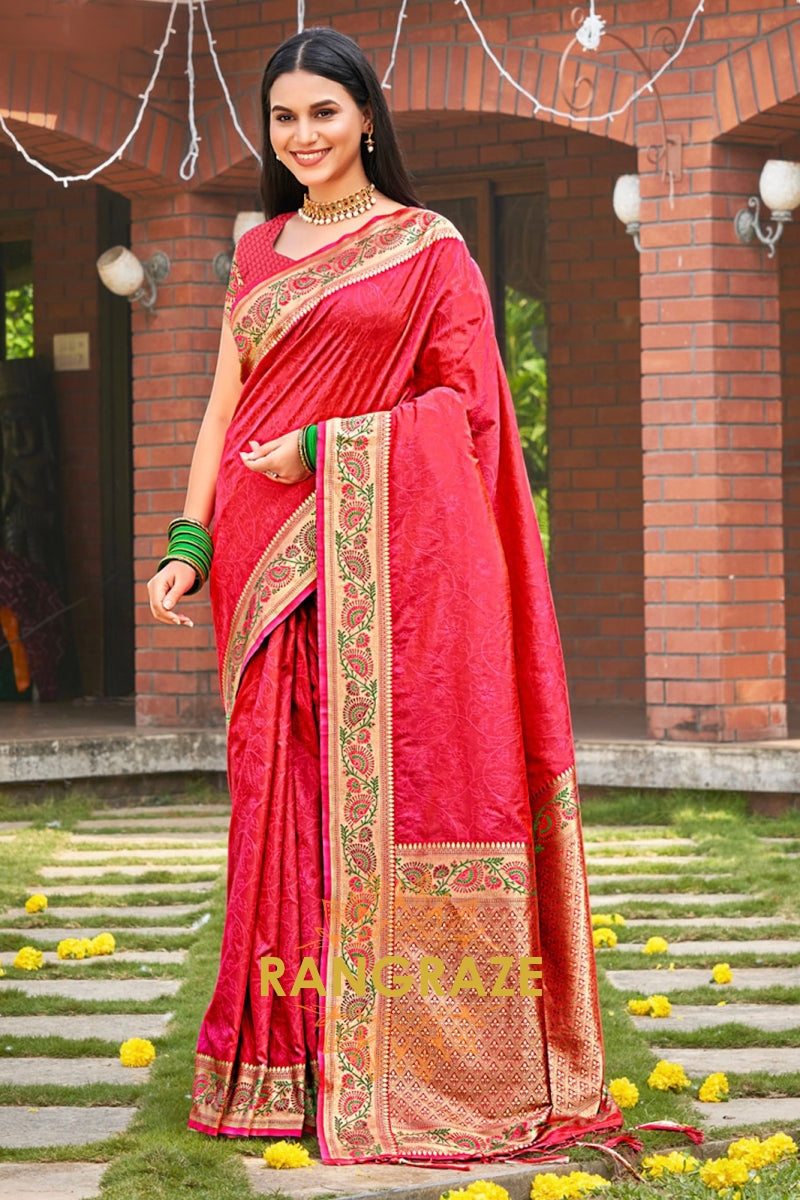 Eternal Magenta Red Kanjivaram Silk Woven Zari Saree