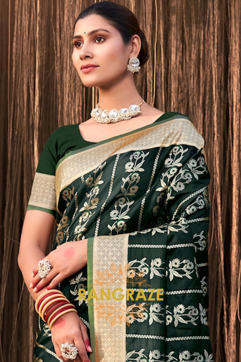 Rich Magnetic Green Color Kanjivaram Silk Saree