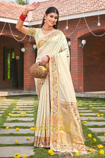 Eternal Beige Kanjivaram Silk Woven Zari Saree