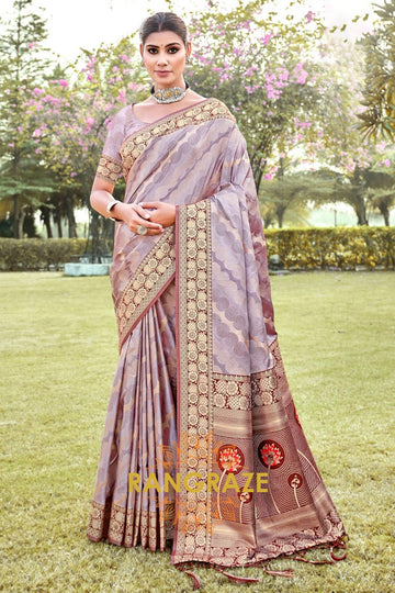 Noble Purple Grey Woven Zari Kanjivaram Silk Saree