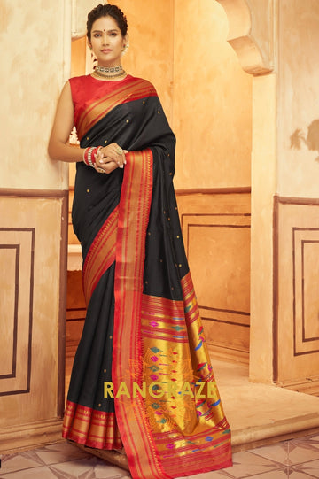 Midnight Majesty Paithani Silk Saree with Royal Zari Weaving
