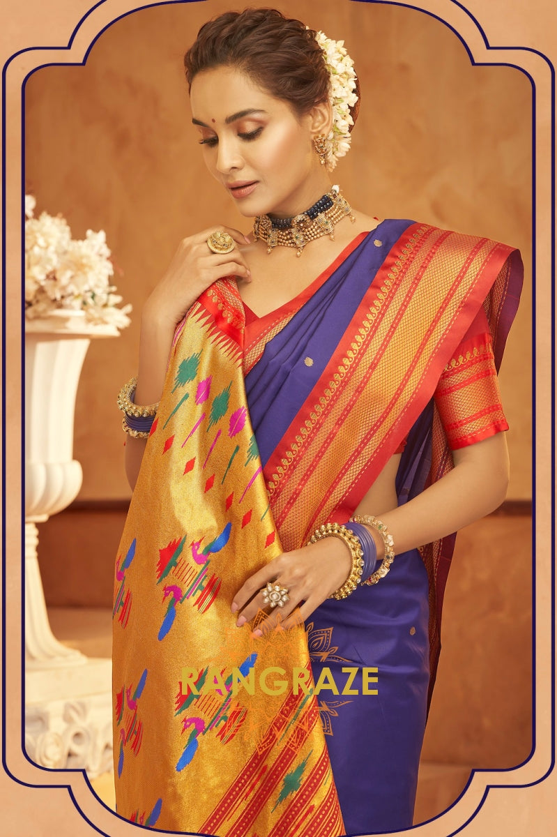 Royal Violet Paithani Silk Saree with Peacock Zari Pallu