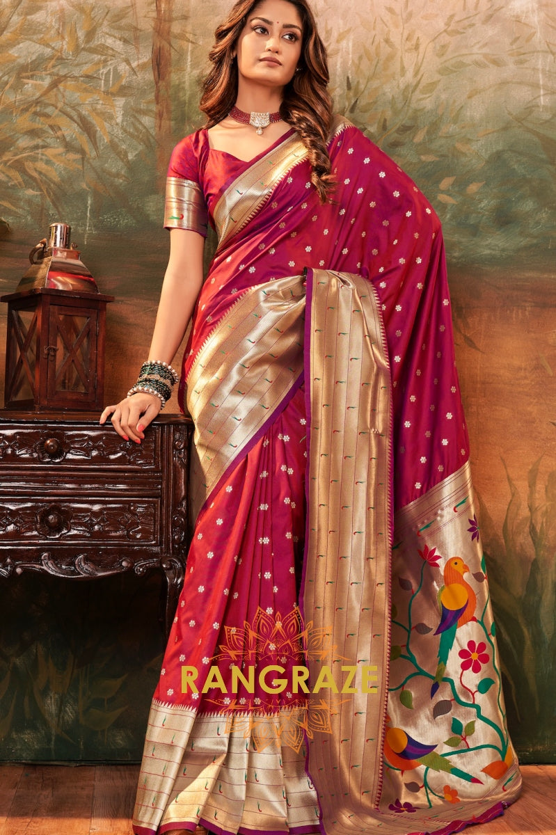 Magenta Bloom Woven Paithani Saree