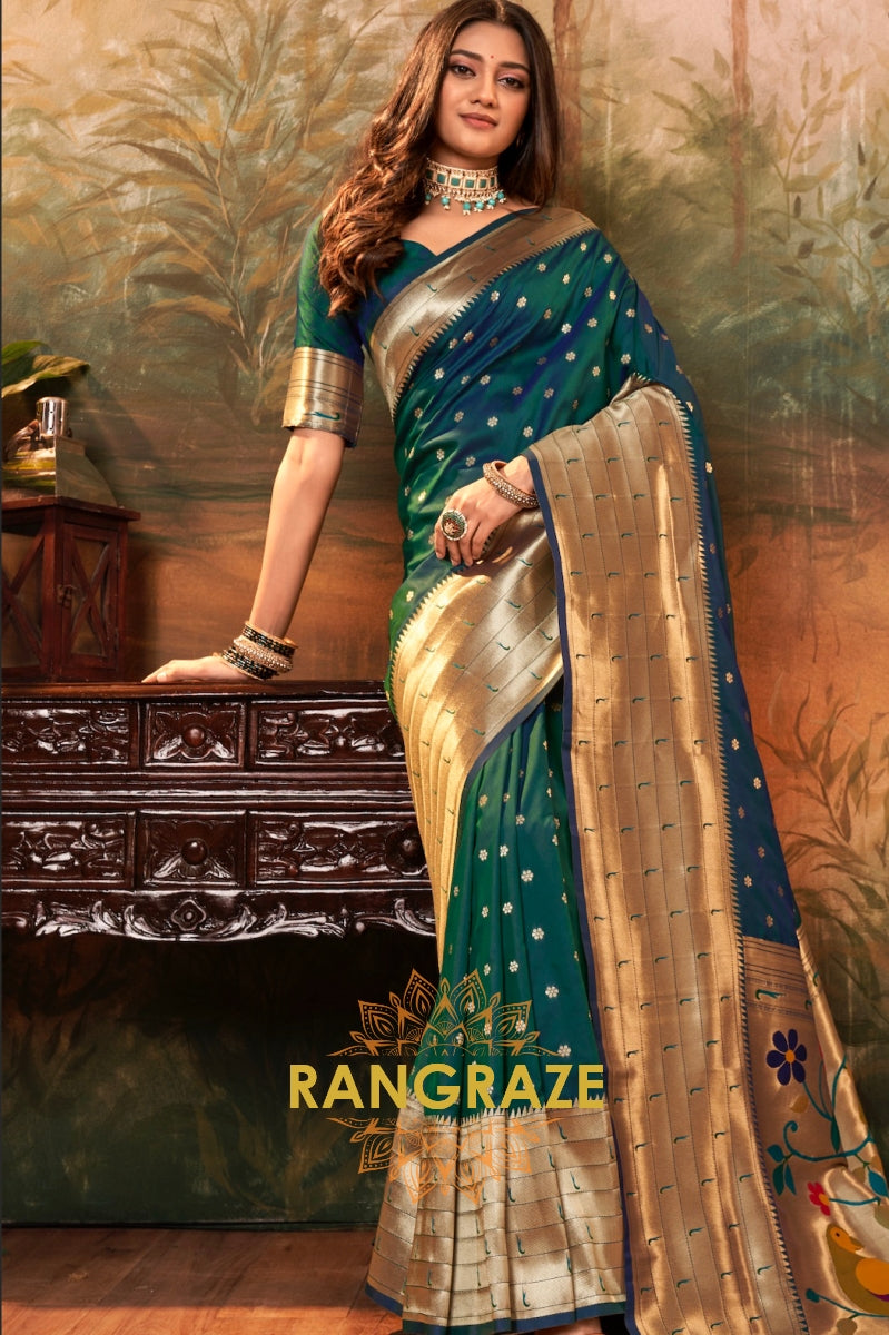 Emerald Grace Woven Paithani Saree