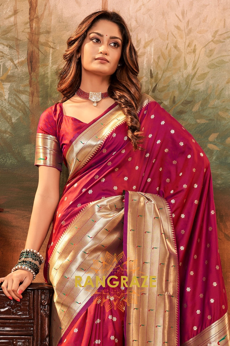 Magenta Bloom Woven Paithani Saree