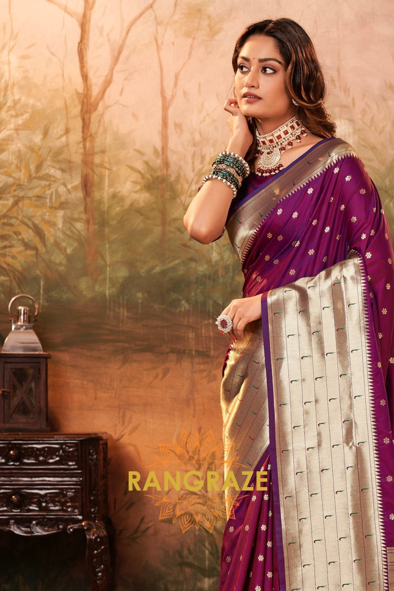 Plum Royale Woven Paithani Saree