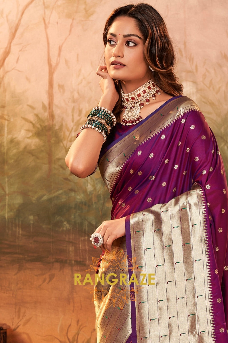Plum Royale Woven Paithani Saree