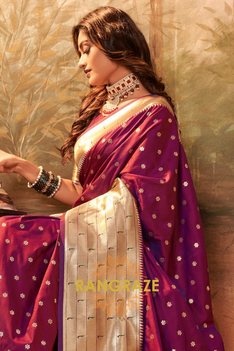 Plum Royale Woven Paithani Saree