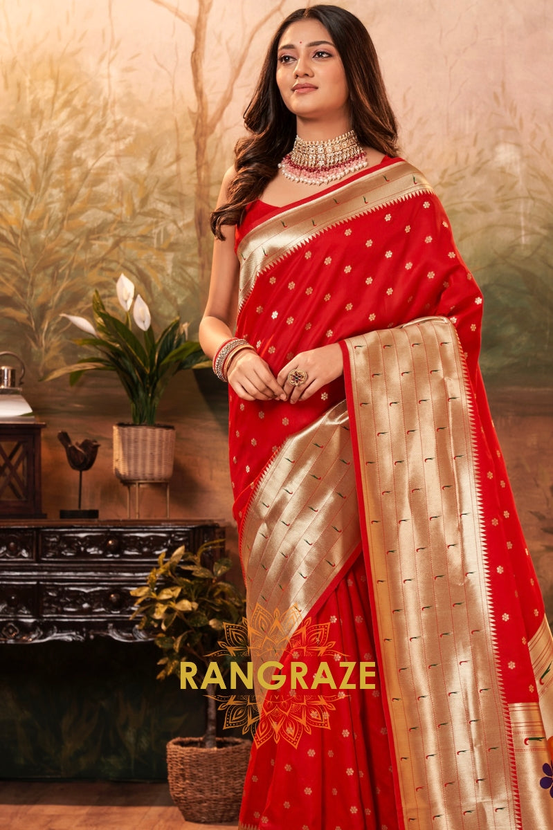 Scarlet Majesty Woven Paithani Saree