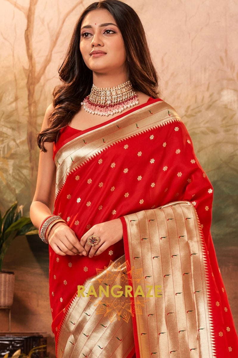 Scarlet Majesty Woven Paithani Saree