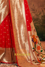 Scarlet Majesty Woven Paithani Saree