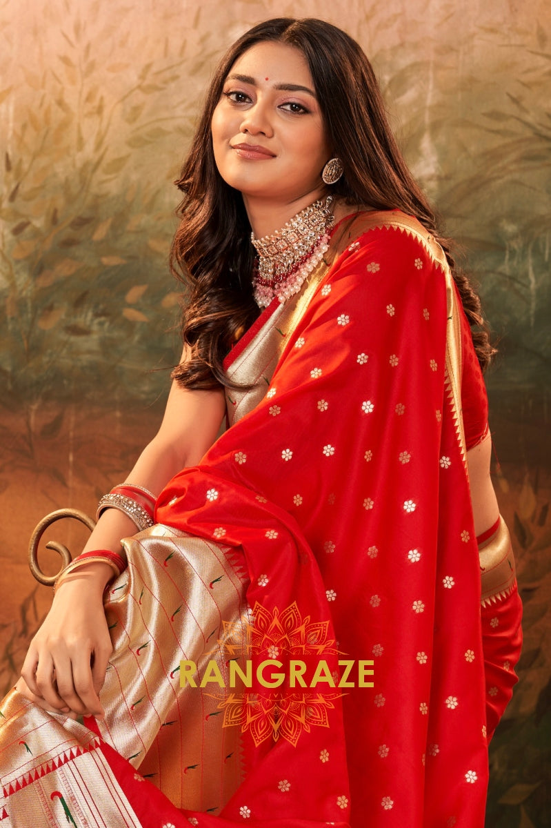 Scarlet Majesty Woven Paithani Saree