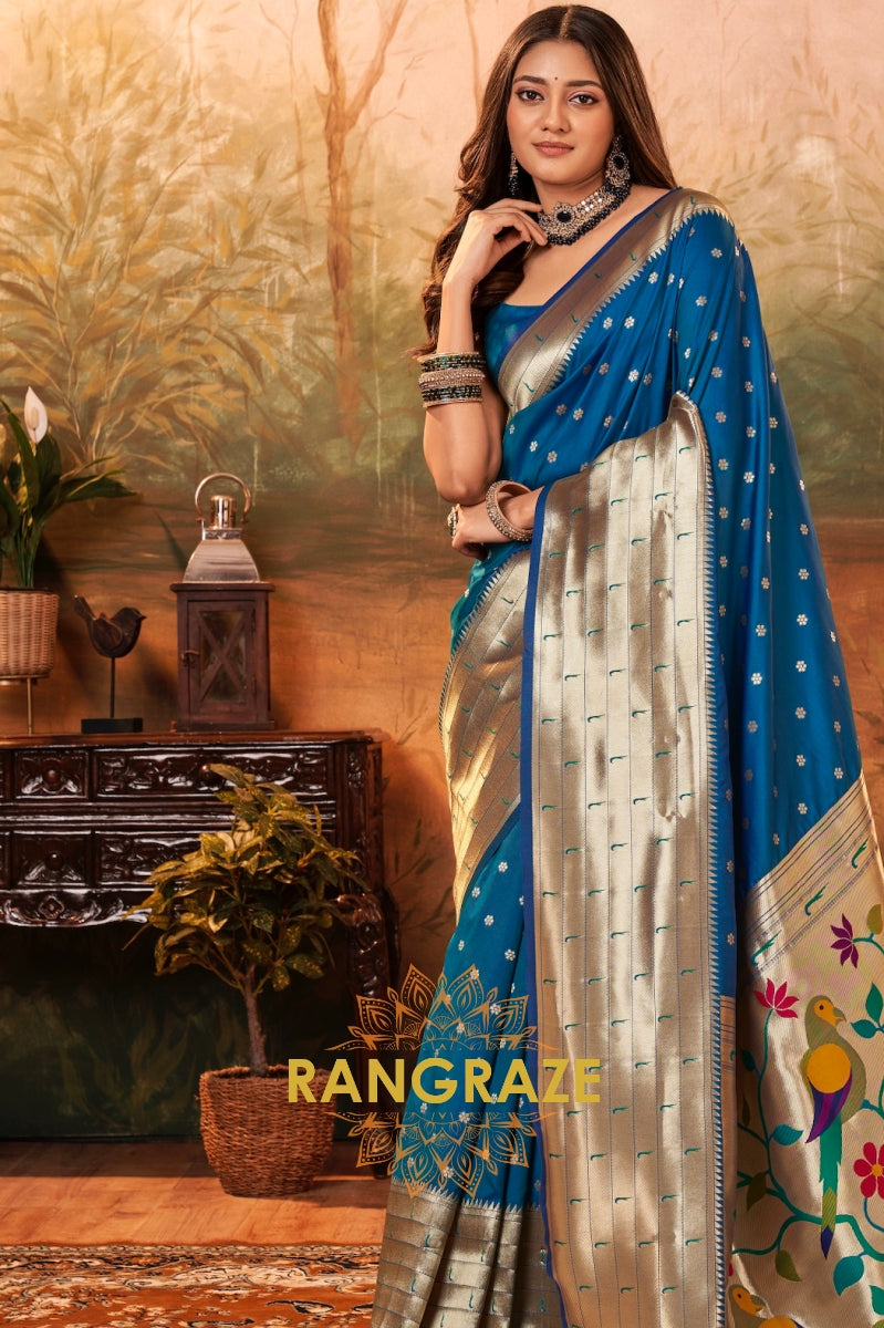 Azure Charm Woven Paithani Saree