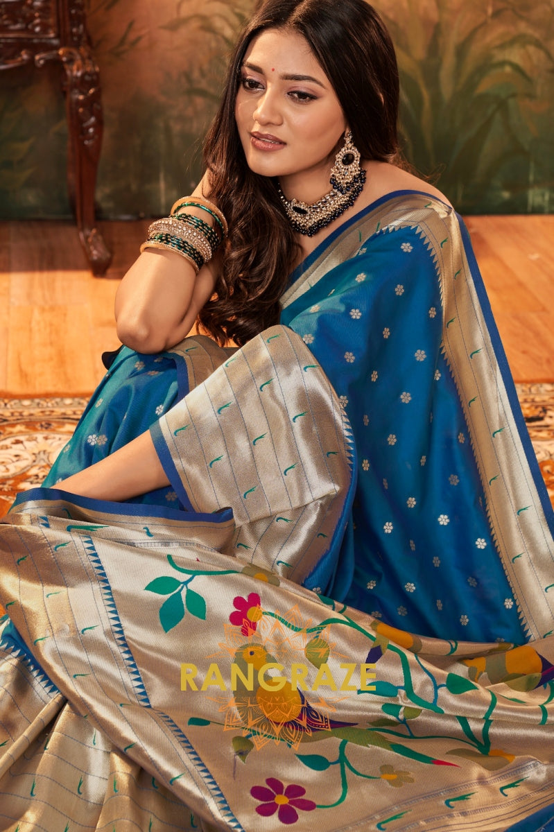 Azure Charm Woven Paithani Saree