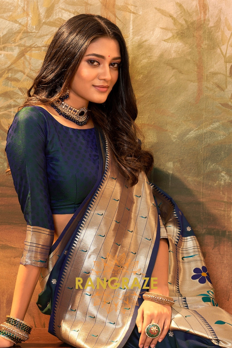 Sapphire Elegance Woven Paithani Saree