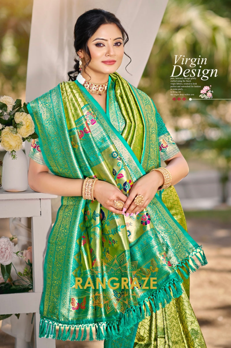 Emerald Bliss Kanjivaram Silk Saree with Paithani Pallu