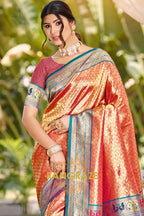 Scarlet Glow Kanjivaram Silk Saree with Paithani Pallu