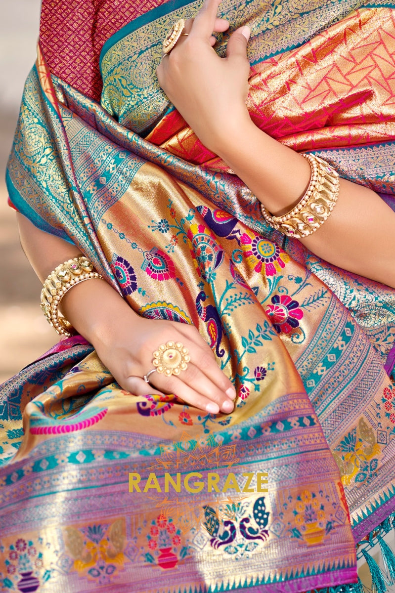 Scarlet Glow Kanjivaram Silk Saree with Paithani Pallu