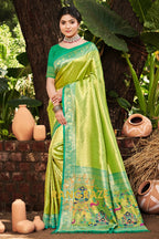 Parrot Green Kanjivaram Silk Saree with Paithani Pallu