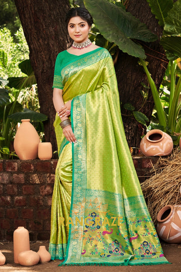 Parrot Green Kanjivaram Silk Saree with Paithani Pallu