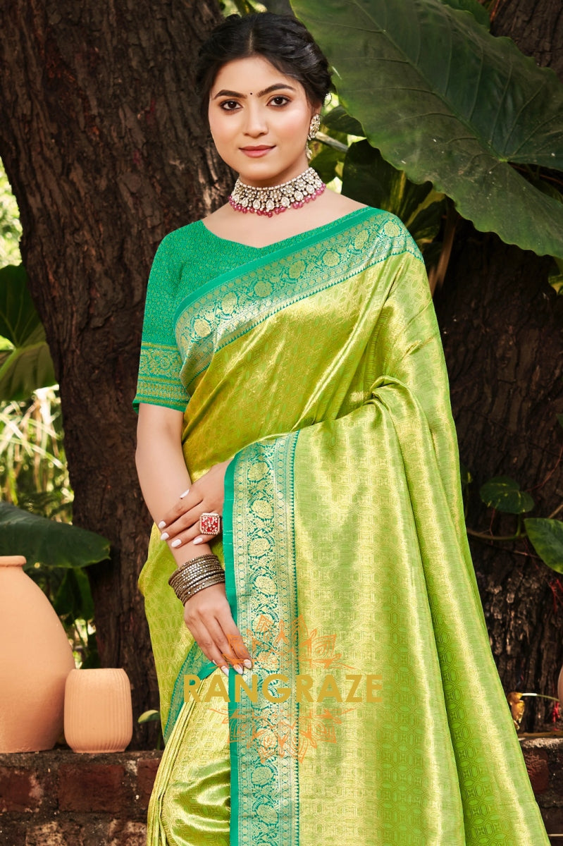 Parrot Green Kanjivaram Silk Saree with Paithani Pallu