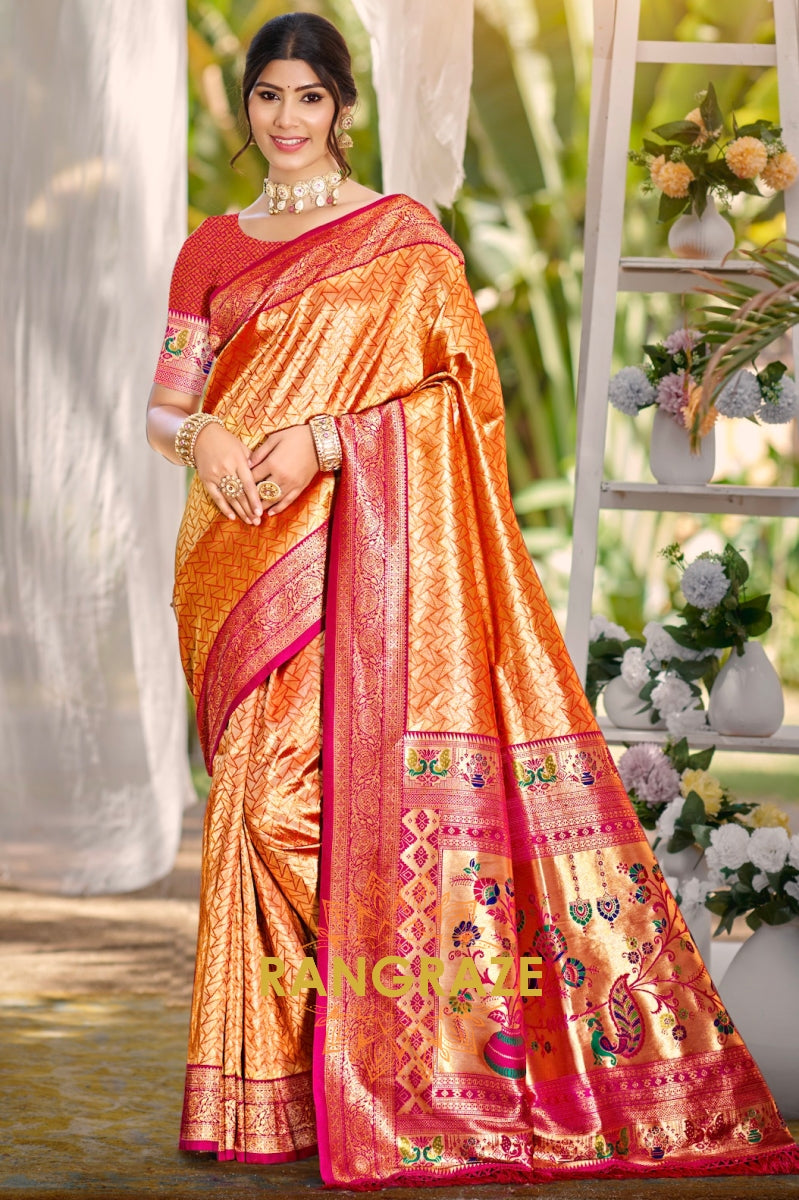 Regal Red Kanjivaram Silk Saree with Paithani Pallu