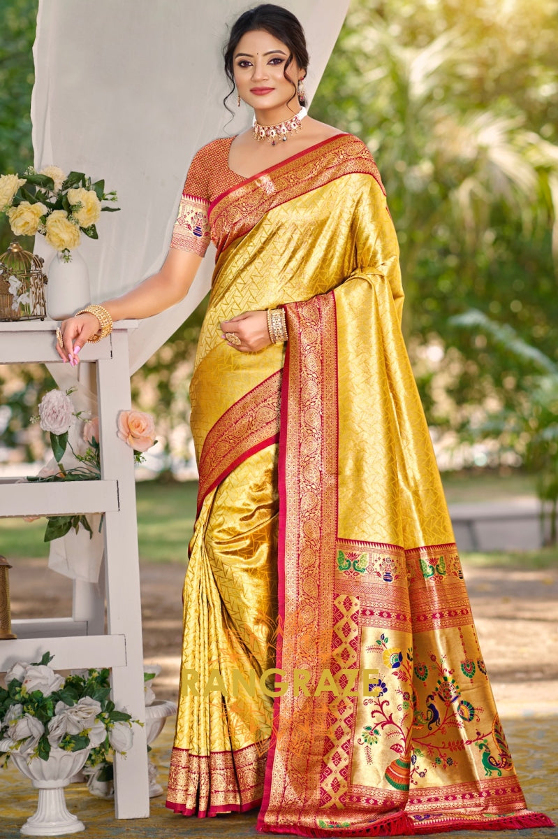 Golden Radiance Kanjivaram Silk Saree with Paithani Pallu