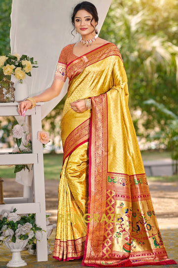 Golden Radiance Kanjivaram Silk Saree with Paithani Pallu