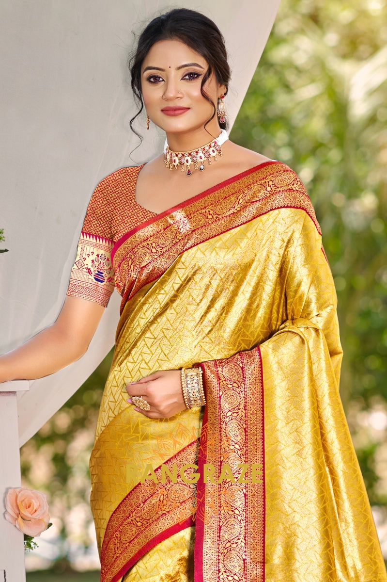 Golden Radiance Kanjivaram Silk Saree with Paithani Pallu