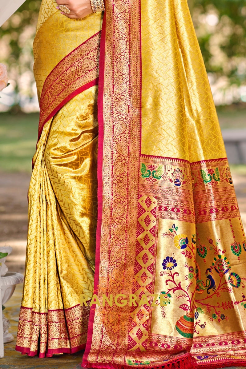 Golden Radiance Kanjivaram Silk Saree with Paithani Pallu