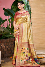 Champagne Gold Paithani Pallu Kanjivaram Silk Saree