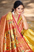 Golden Radiance Kanjivaram Silk Saree with Paithani Pallu