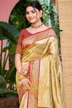 Champagne Gold Paithani Pallu Kanjivaram Silk Saree