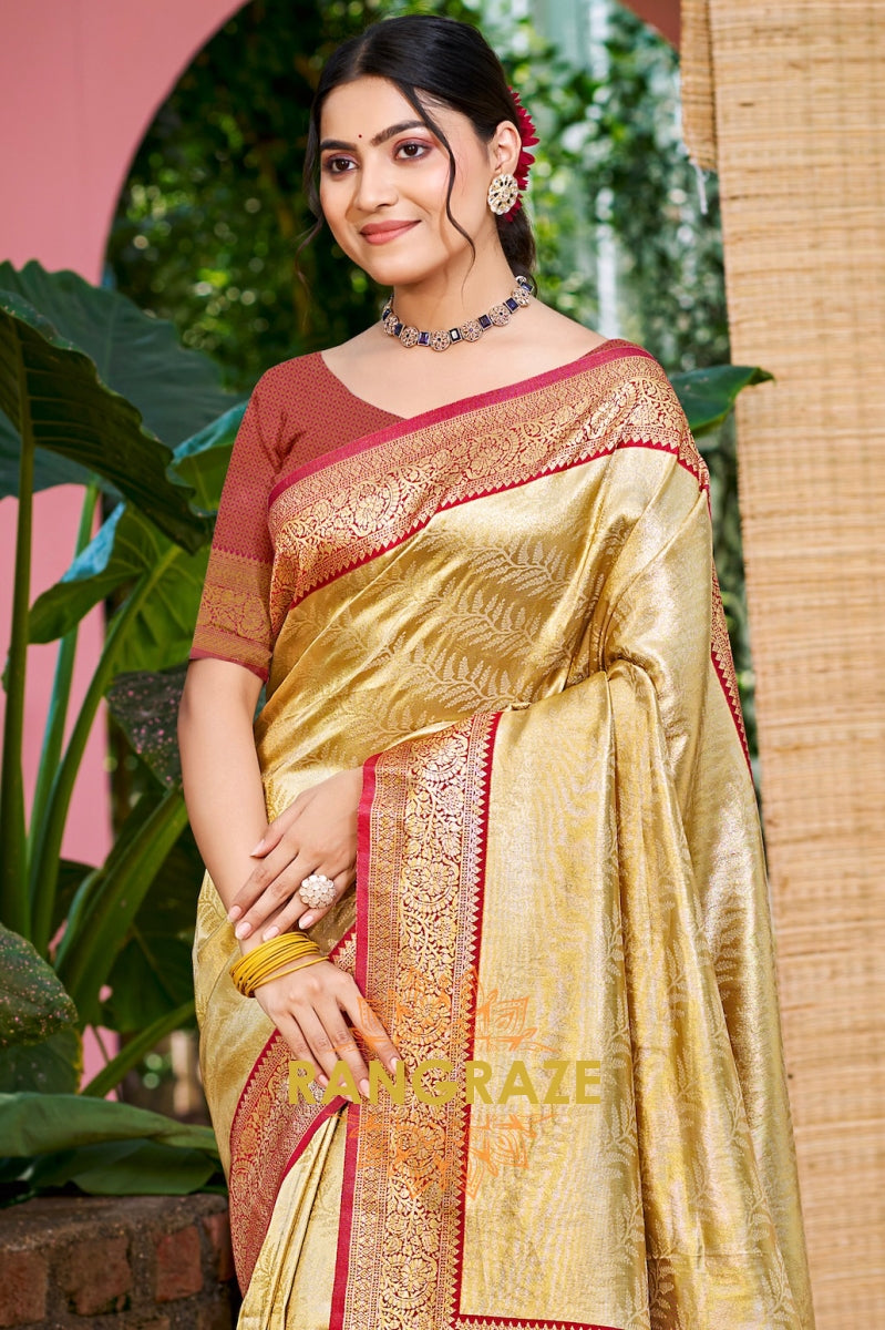 Champagne Gold Paithani Pallu Kanjivaram Silk Saree