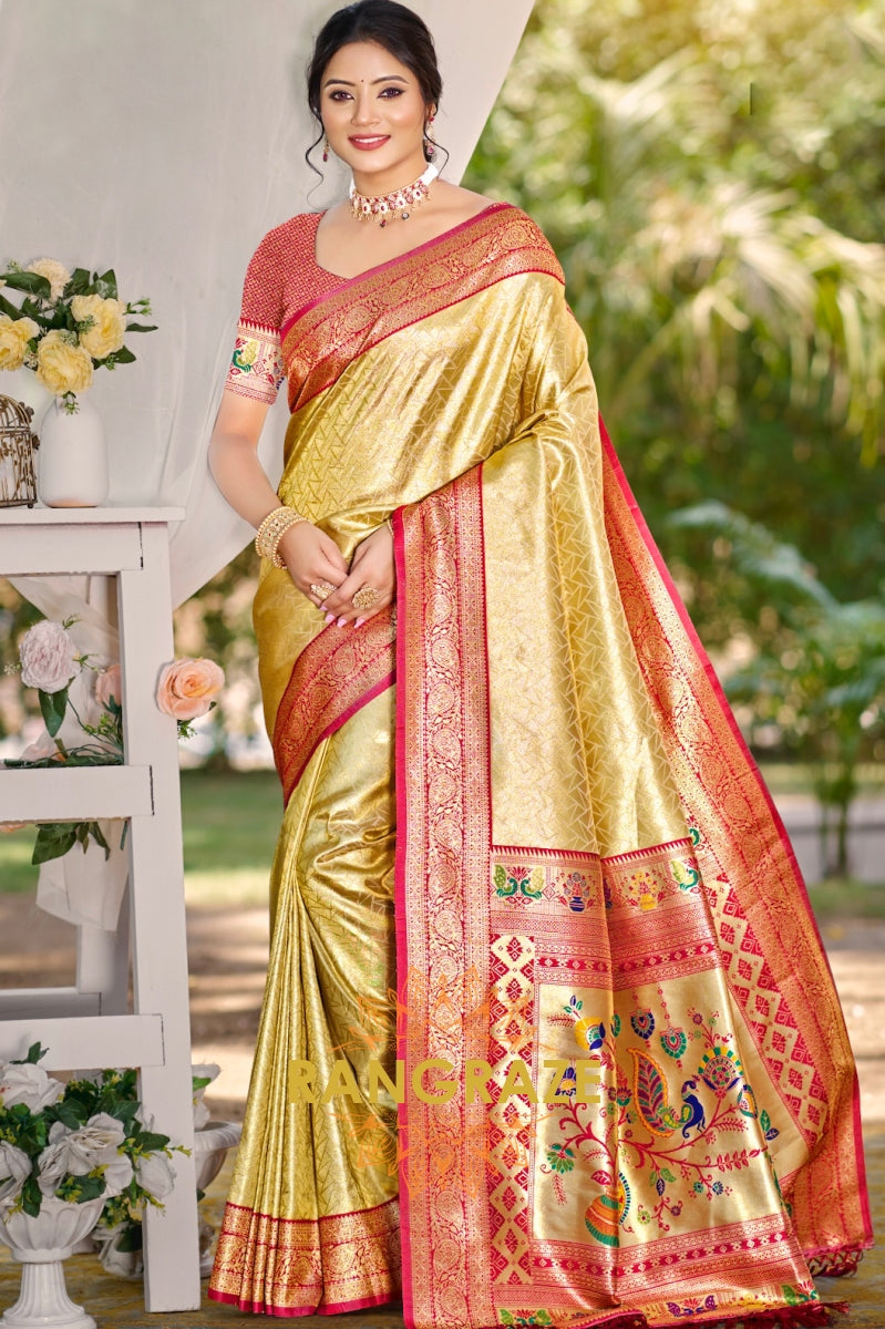 Golden Glory Kanjivaram Silk Saree with Paithani Pallu