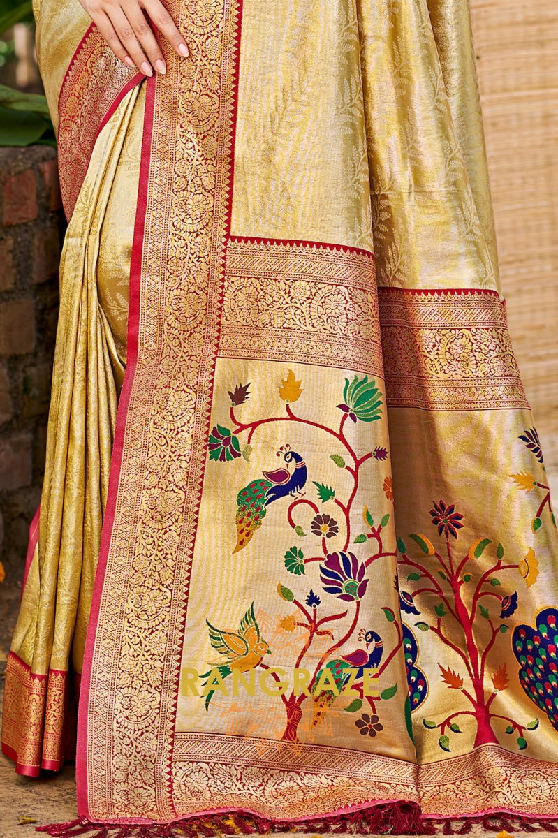 Champagne Gold Paithani Pallu Kanjivaram Silk Saree