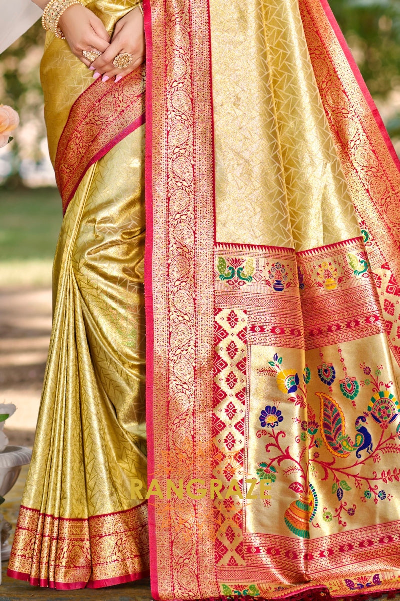 Golden Glory Kanjivaram Silk Saree with Paithani Pallu