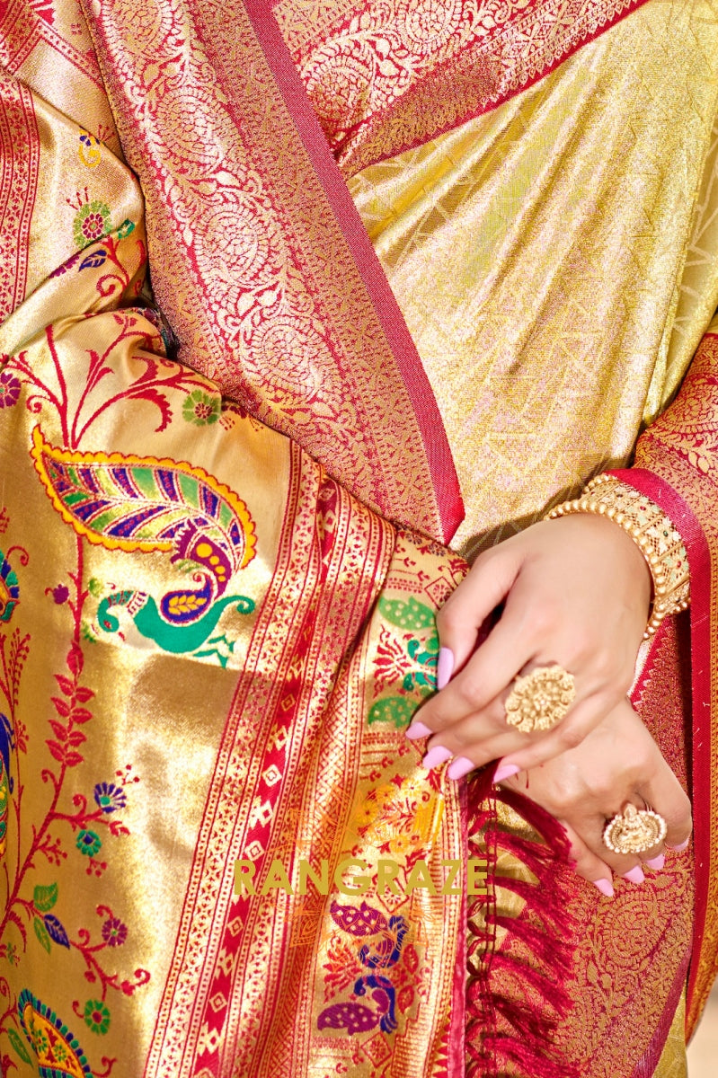 Golden Glory Kanjivaram Silk Saree with Paithani Pallu