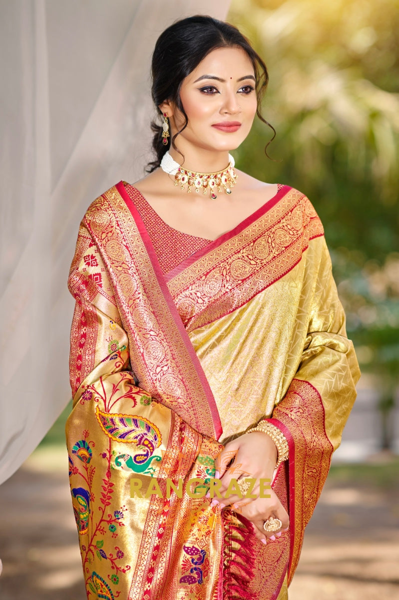 Golden Glory Kanjivaram Silk Saree with Paithani Pallu