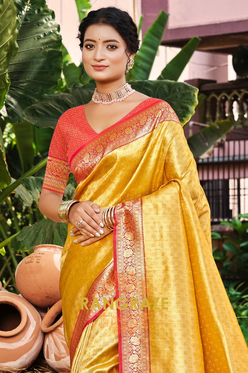 Majestic Mustard Kanjivaram Silk Saree with Paithani-Inspired Pallu