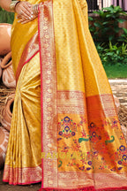 Majestic Mustard Kanjivaram Silk Saree with Paithani-Inspired Pallu