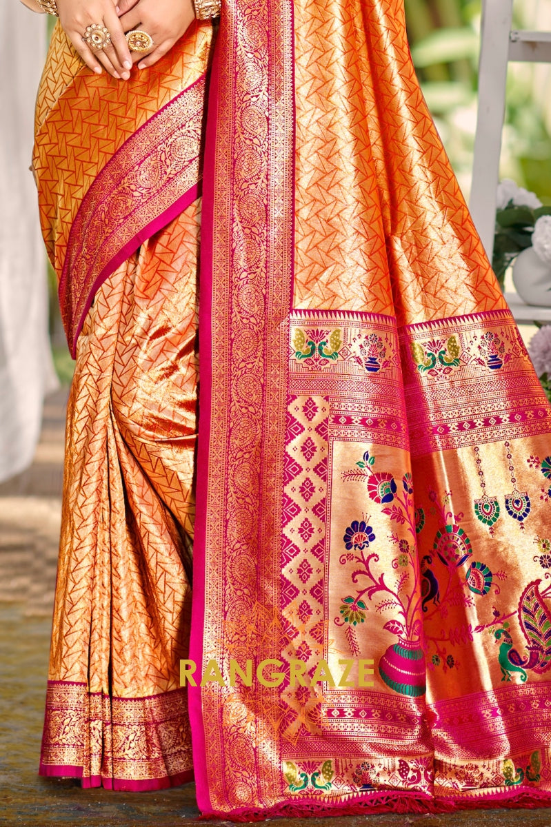 Regal Red Kanjivaram Silk Saree with Paithani Pallu