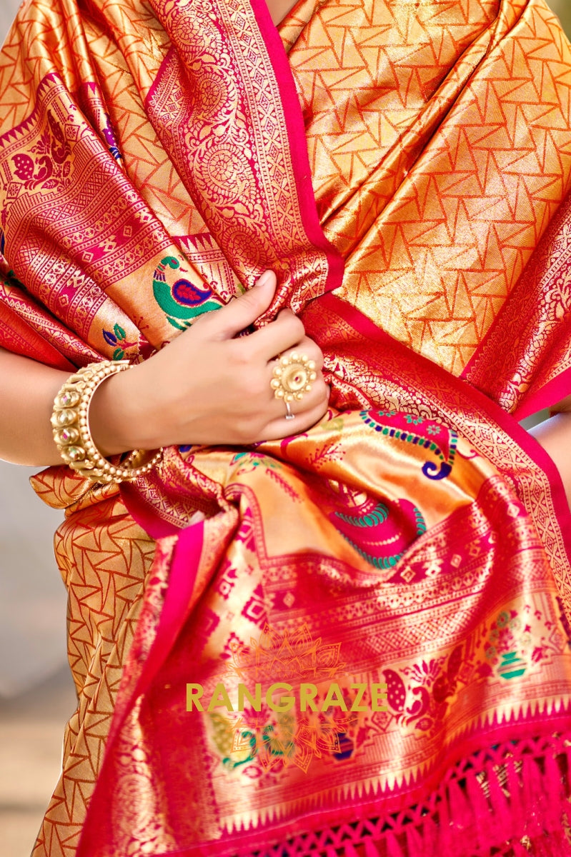 Regal Red Kanjivaram Silk Saree with Paithani Pallu