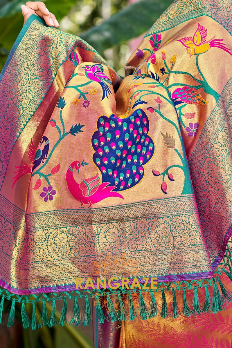 Royal Rani Pink Kanjivaram Silk Saree with Paithani Peacock Pallu