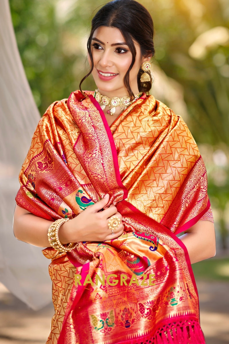 Regal Red Kanjivaram Silk Saree with Paithani Pallu