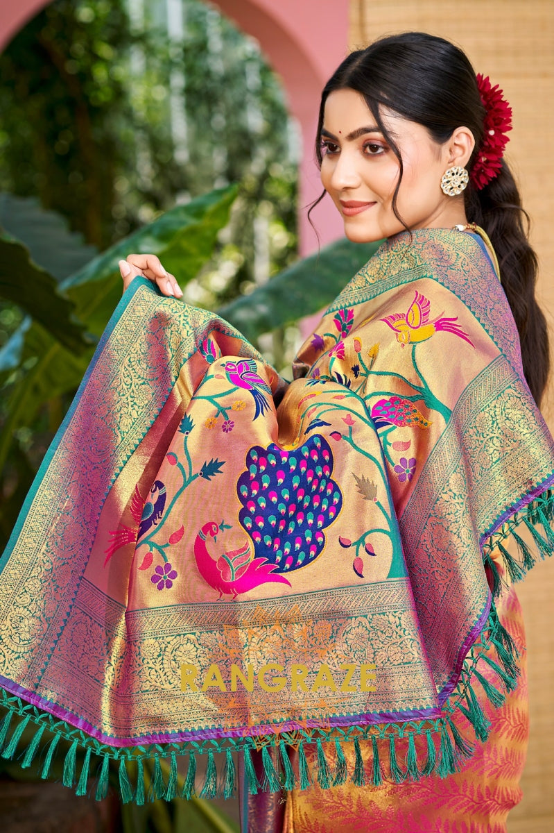 Royal Rani Pink Kanjivaram Silk Saree with Paithani Peacock Pallu