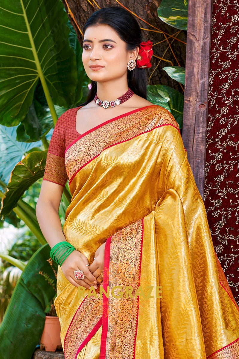 Mustard Majesty Kanjivaram Silk Saree with Paithani Peacock Pallu