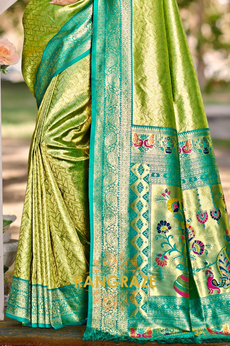 Emerald Bliss Kanjivaram Silk Saree with Paithani Pallu