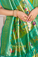 Emerald Bliss Kanjivaram Silk Saree with Paithani Pallu